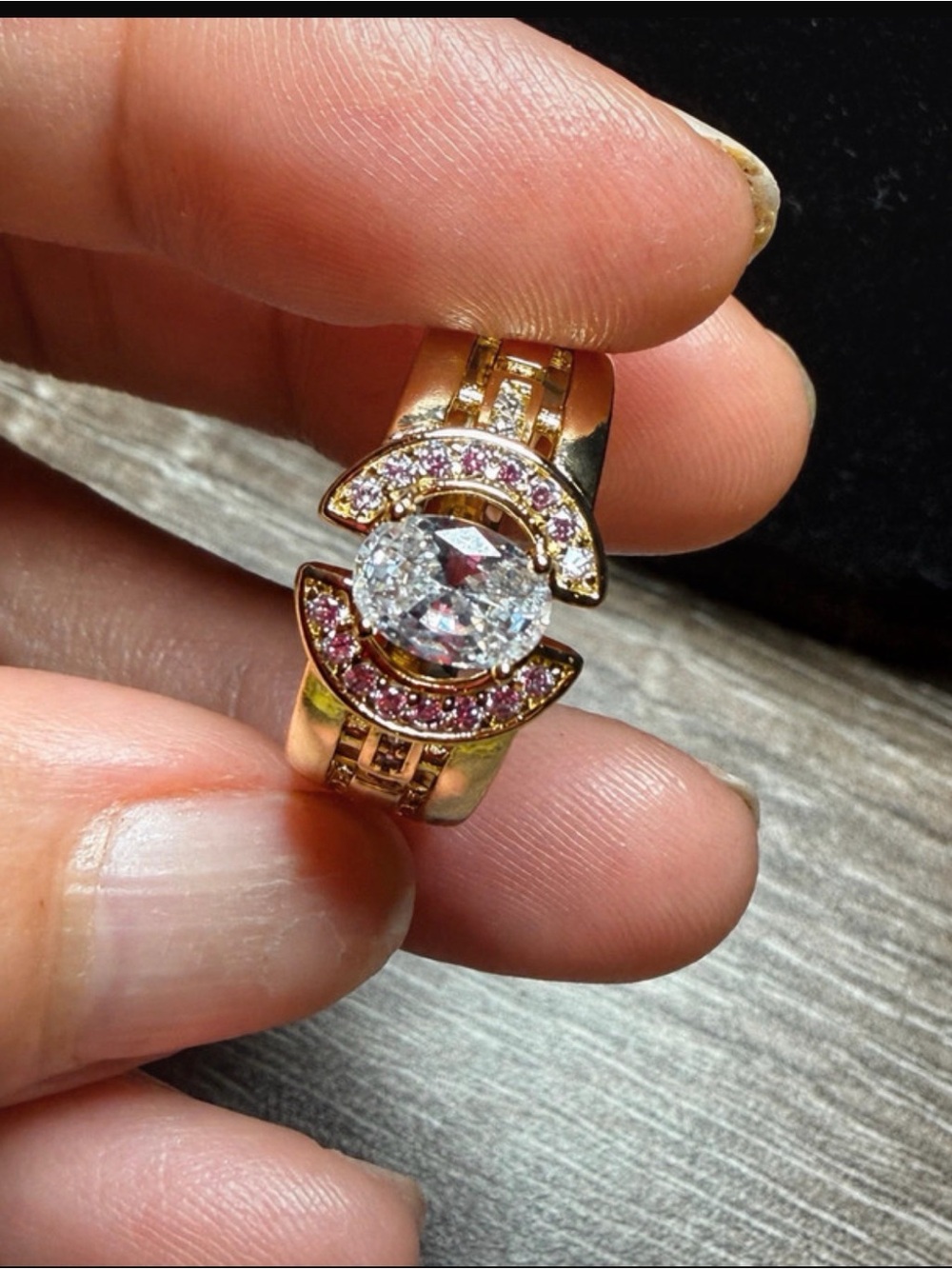 Gold-filled Oval Crystal Statement Ring